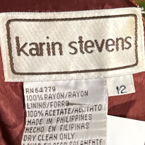 Unique vintage Karin Steven’s abstract orange green red midi dress - Picture 4 of 4